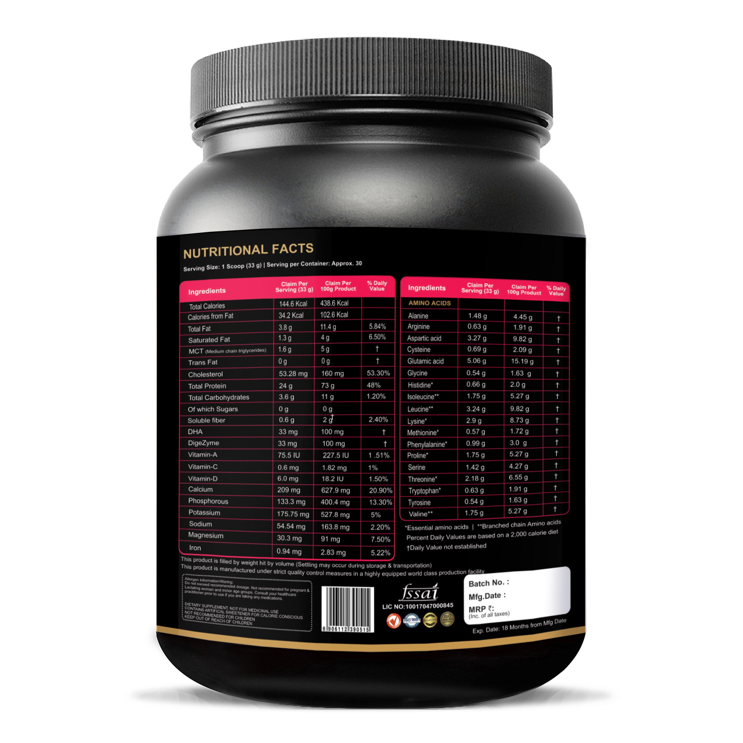 HEALTHY 100% GOLD STANDARD WHEY PROTEIN WITH DHA, MCT AND DIGEZYME