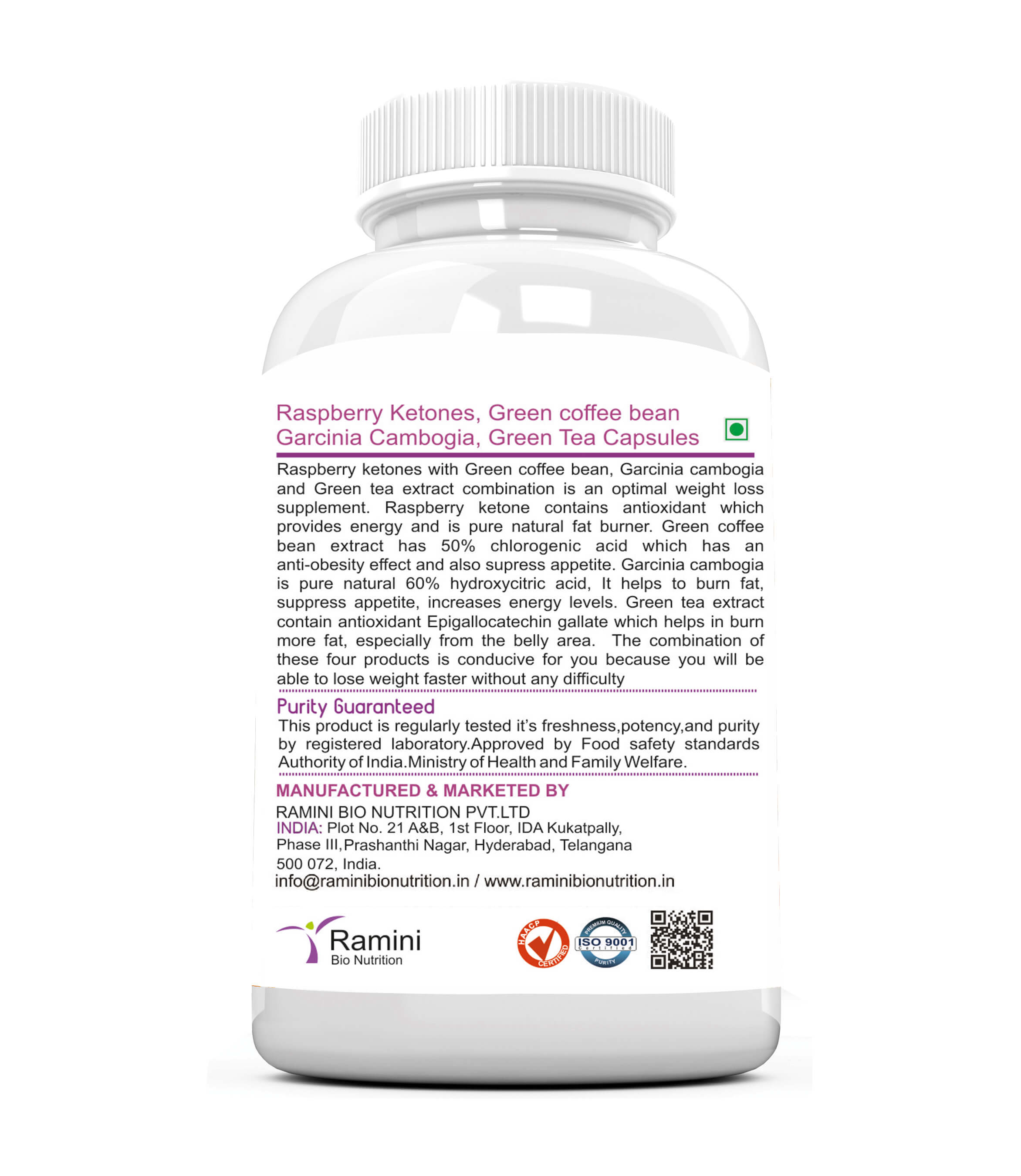 RASPBERRY KETONES WITH GREEN COFFEE BEAN, GARCINIA CAMBOGIA AND GREEN TEA Capsules